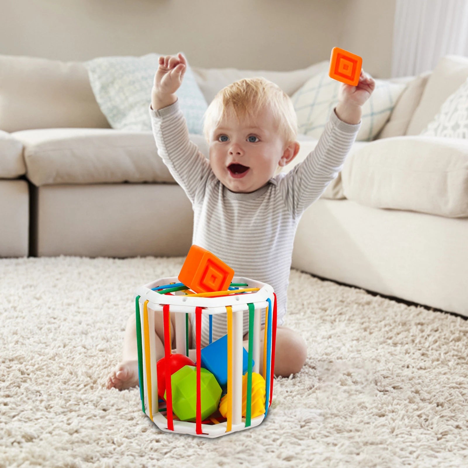 Jouets sensoriels pour bébés de 6 à 18 mois, jouets de tri de cube Bébé  avec 6 blocs